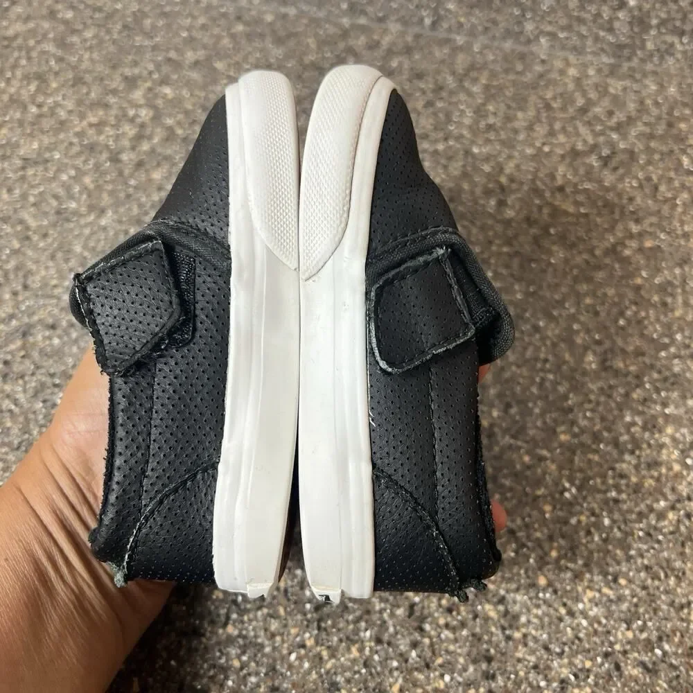 Vans Classic Little Kids Toddler Sz 6 Black Leather Sneaker Shoe Snap On Low Top